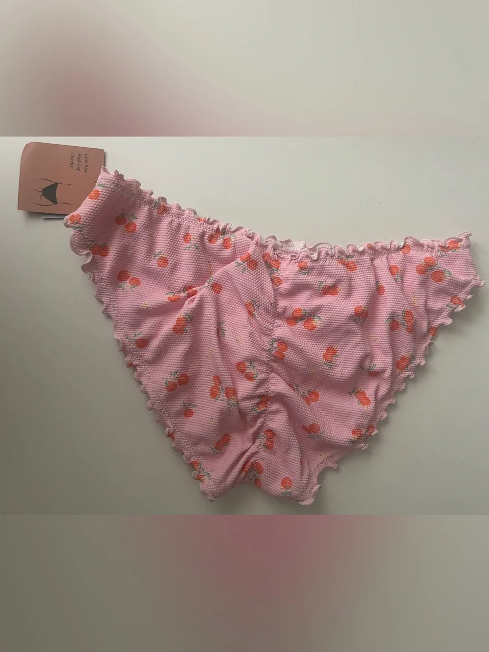 Pink with Orange Print Ruffled Bikini Bottoms